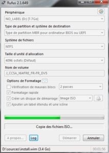 cle usb windows 10 rufus formatage copie