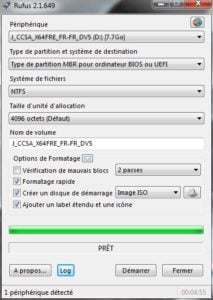 cle usb windows 10 rufus termine