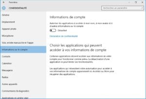 windows 10 vie privee informations sur le compte