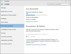 accelerer windows 10 economiseur de batterie