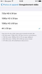filmer en 4K avec un iphone 4k 30 ips
