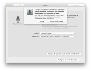 Activer la dictée vocale Mac OS Sierra paroles