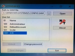 Reinitialiser le mot de passe Windows ntpwedit