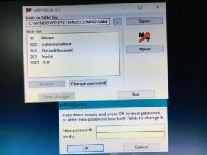 Reinitialiser le mot de passe Windows ntpwedit nouveau mot de passe