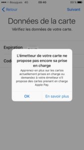 Configurer Apple Pay iphone carte prise en charge