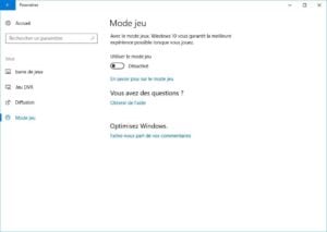 activer le mode jeu windows 10 en un clic