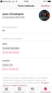 iPhone appel durgence ficher medical remplir