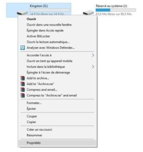reparer une cle USB sous Windows Proprietes