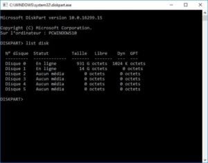 reparer une cle usb list disk