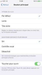 Ajuster le clic du bouton Home sur iPhone vitesse du clic
