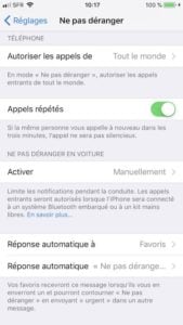 ne pas deranger en voiture iphone reglages