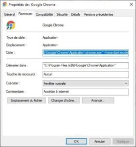 rester en theme clair Windows 10 et forcer le mode sombre