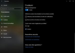 windows 10 theme sombre actif