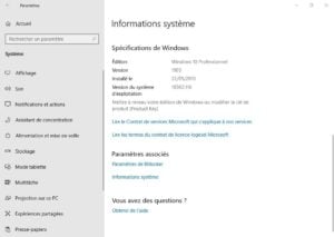 windows 10 mai 2019 version 1903 informations systeme