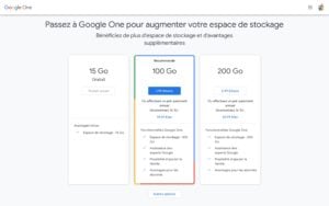 Google One stockage 15 100 et 200 Go