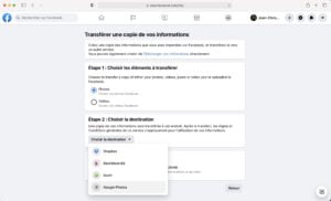 telechargement de vos photos et videos facebook vers Dropbox Backblaze google photos koofr