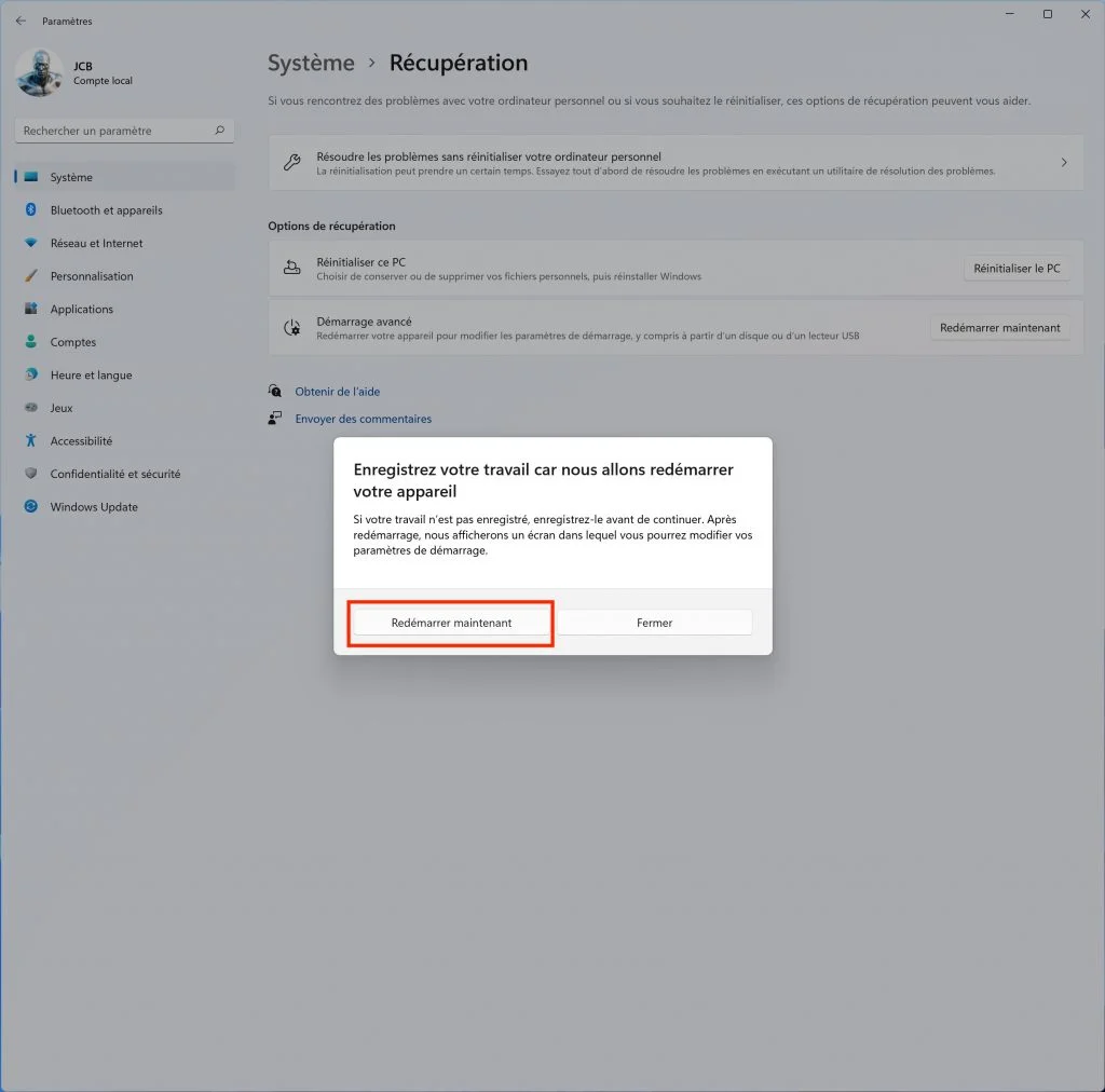 Windows 11 activer mode sans echec