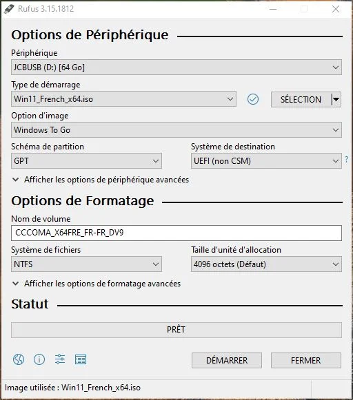 cle usb de demarrage windows 11 avec rufus