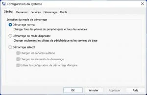 msconfig windows 11 demarrage normal