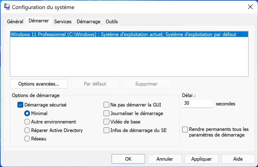 windows 11 demarrage minimal