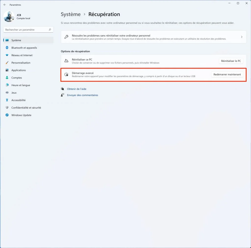 windows 11 demarrage sans echec