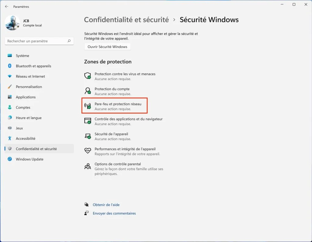 pare-feu protection reseau windows 11