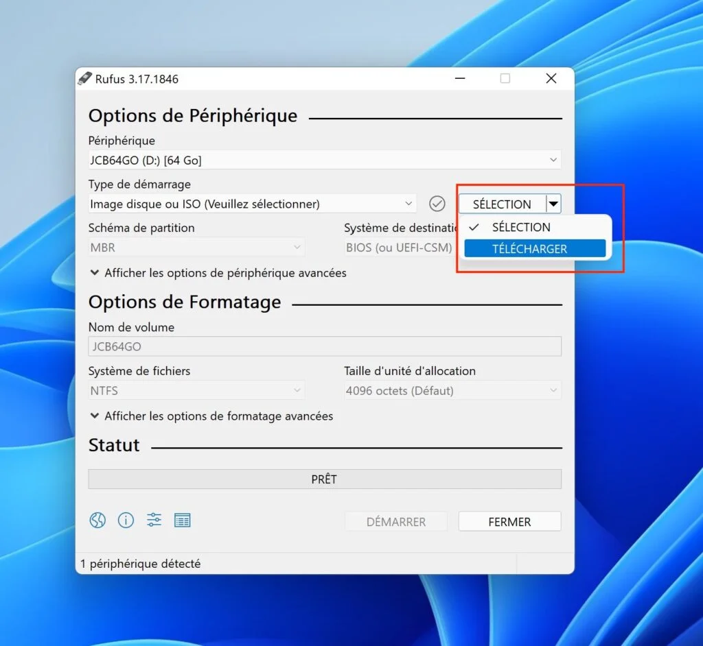Créer une clé USB bootable de Windows 11 sans TPM / Secure Boot 1 Creer une cle USB bootable de Windows 11 avec Rufus sans TPM