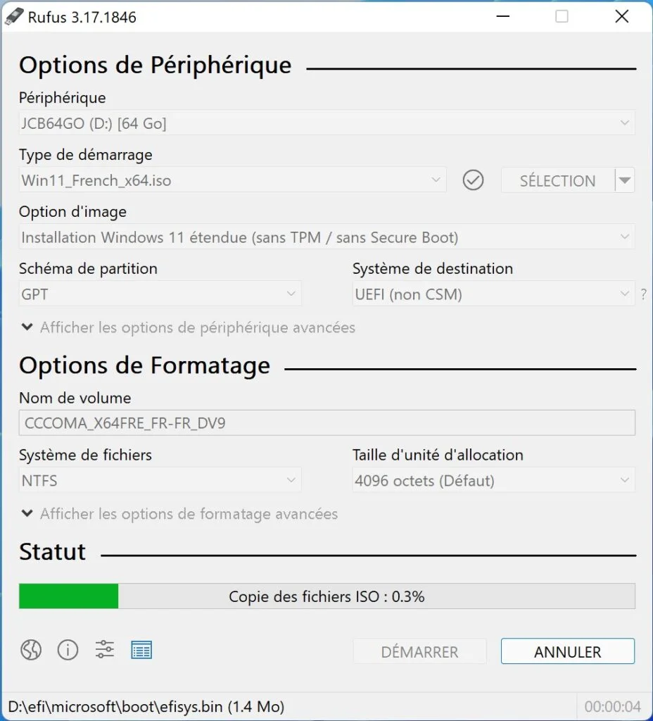 Créer une clé USB bootable de Windows 11 sans TPM / Secure Boot 8 copier ISO windows 11 sur cle usb