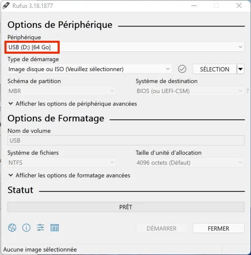 installation windows 11 sur cle usb avec Rufus