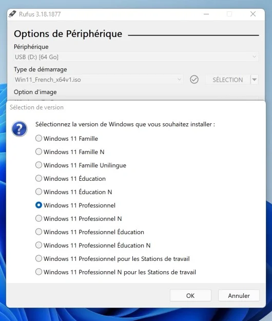 installer windows 11 sur clef usb