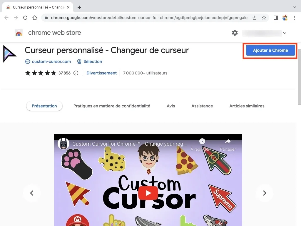 ajouter curseur personnalise google chrome