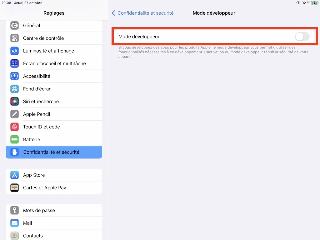 Activer le mode développeur sous iOS 16 / iPadOS 16 3 installer mode developpeur ios 16