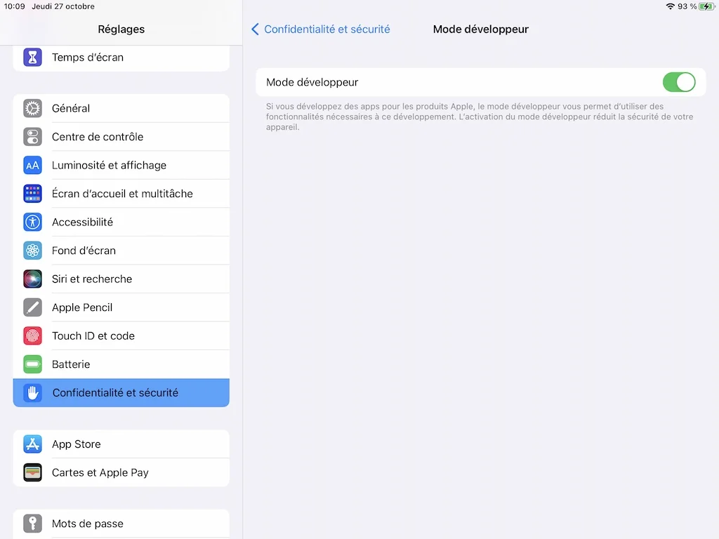 Activer le mode développeur sous iOS 16 / iPadOS 16 6 ipad activer mode developpeur ios 16.1