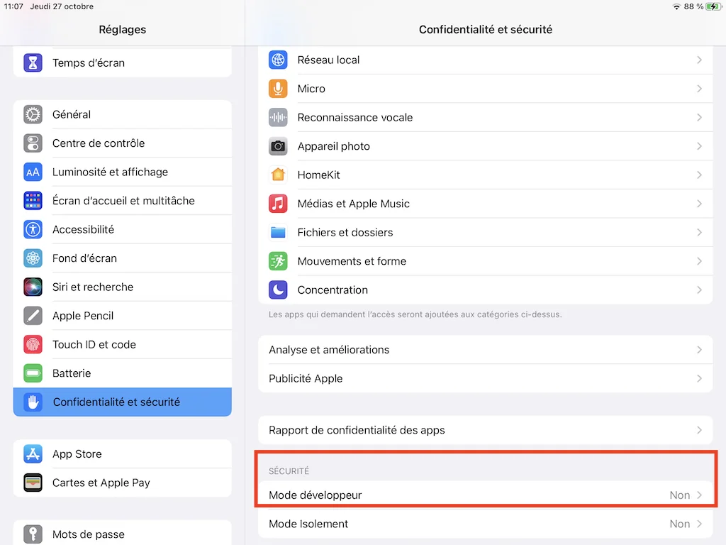 Activer le mode développeur sous iOS 16 / iPadOS 16 2 mode developpeur requis ios 16