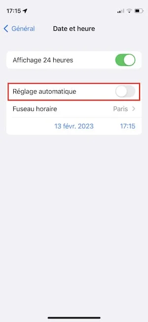reglage manuel heure iphone