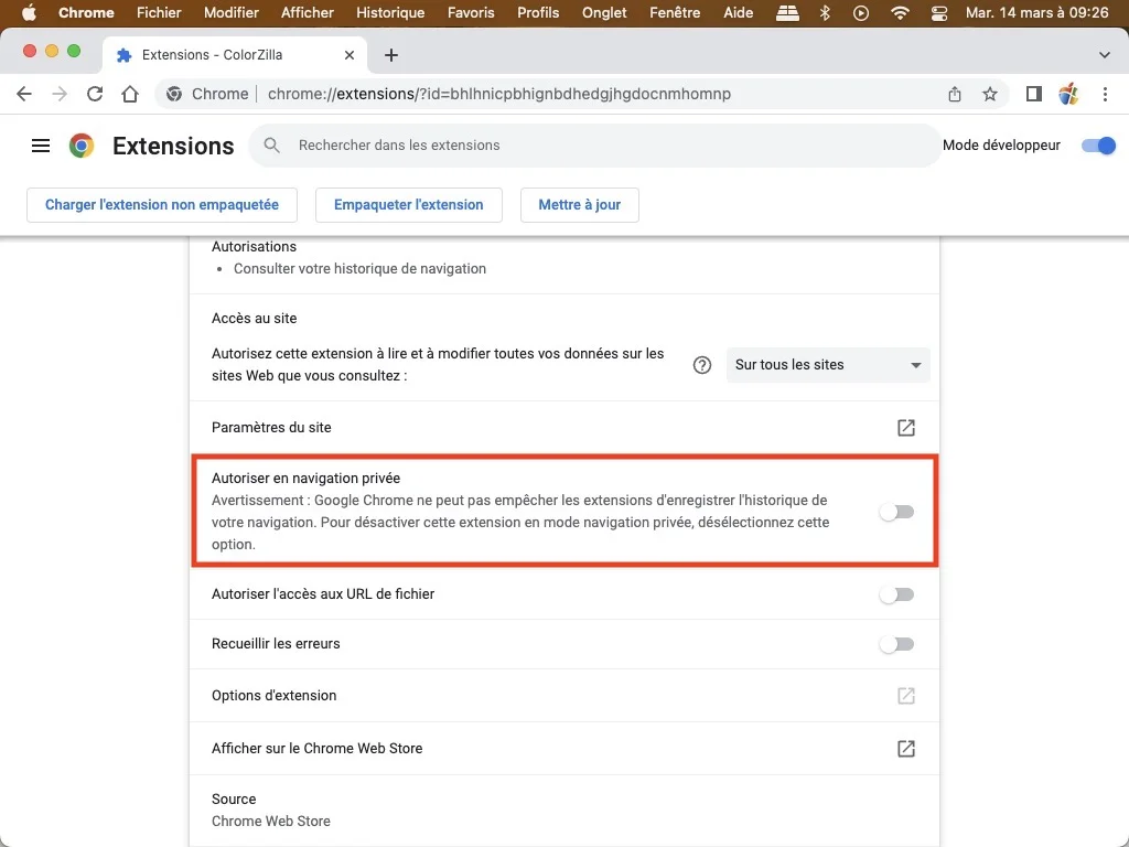 Activer une extension en navigation privée dans Google Chrome 3 autoriser en navigation privee chrome comment faire