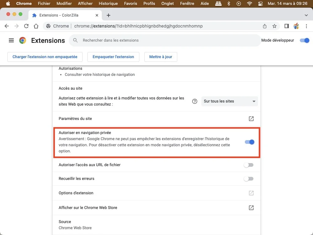 Activer une extension en navigation privée dans Google Chrome 4 utiliser extension chrome navigation privee