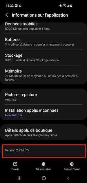 afficher version dune app android