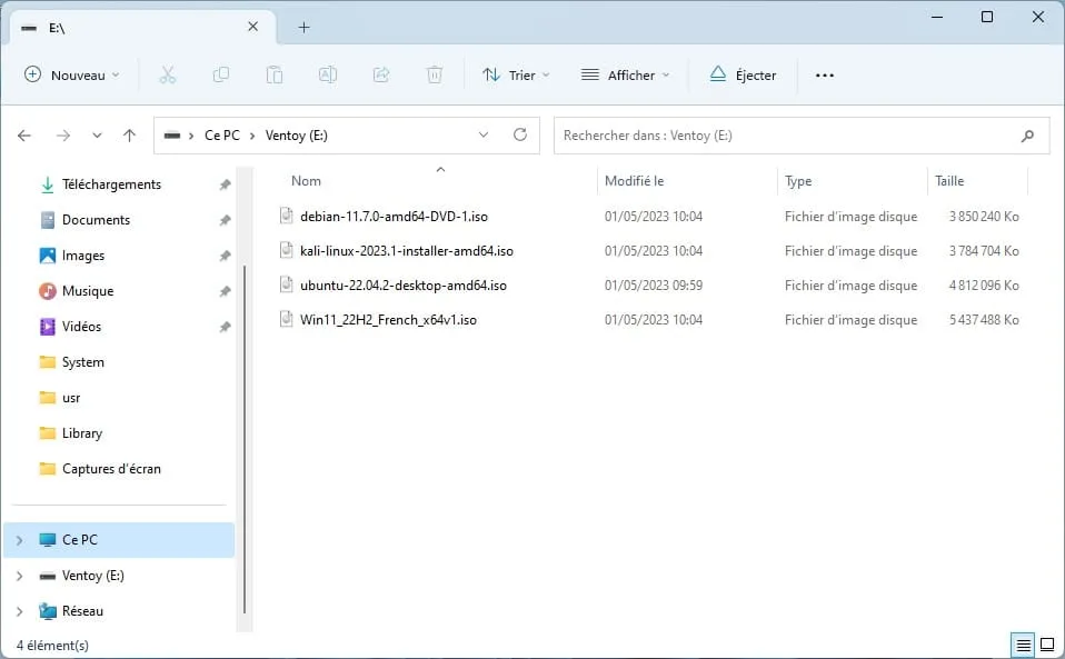 Créer une clé USB multiboot avec Ventoy (Linux, Windows) 8 copier les fichiers ISO de Windows et Linux pour Ventoy cle usb multiboot