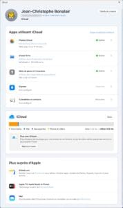 icloud pour windows interface de gestion