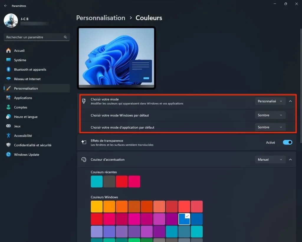 Comment activer le mode sombre de Windows 11 (temporairement ou définitivement) 5 mode windows 11 par defaut sombre