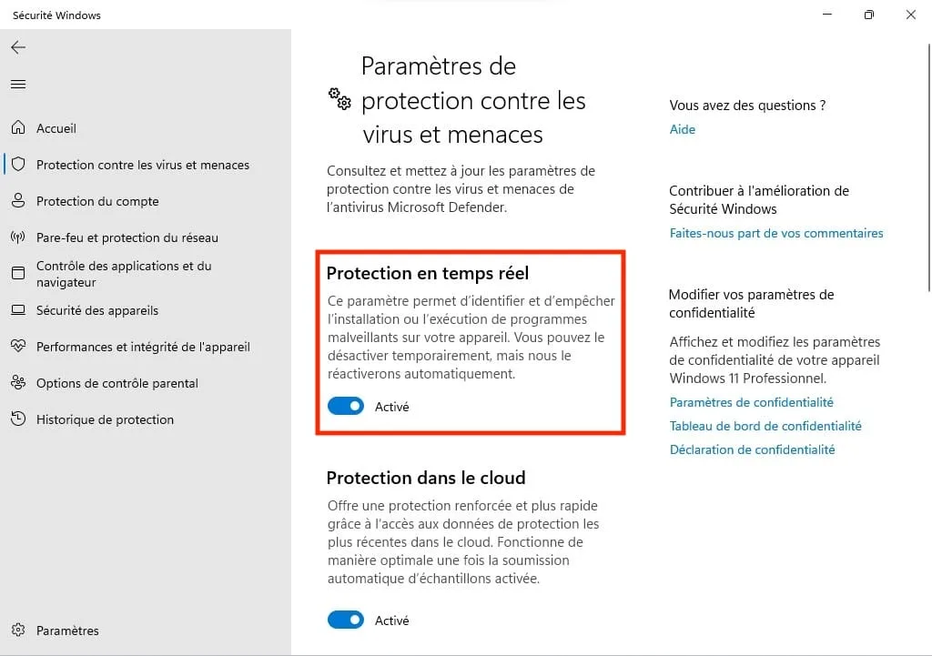 Comment désactiver Microsoft Defender sous Windows 11 / 10 (provisoirement ou définitivement) 4 protection en temps reel windows
