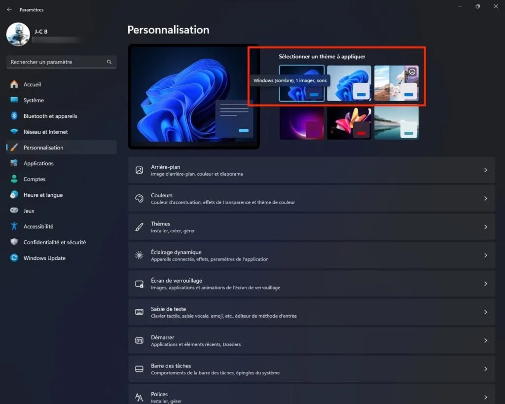 Comment activer le mode sombre de Windows 11 (temporairement ou définitivement) 6 theme windows 11 sombre