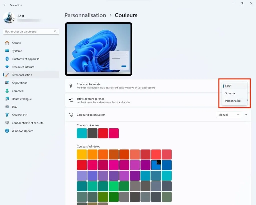 Comment activer le mode sombre de Windows 11 (temporairement ou définitivement) 3 windows 11 mode clair mode sombre