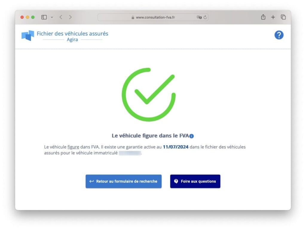 le vehicule figure dans le FVA