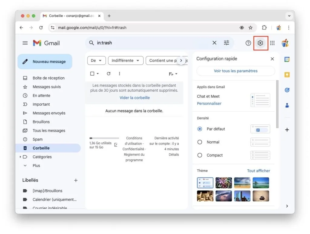 changer theme google mail