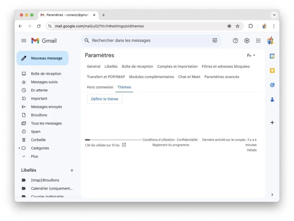 definir theme gmail