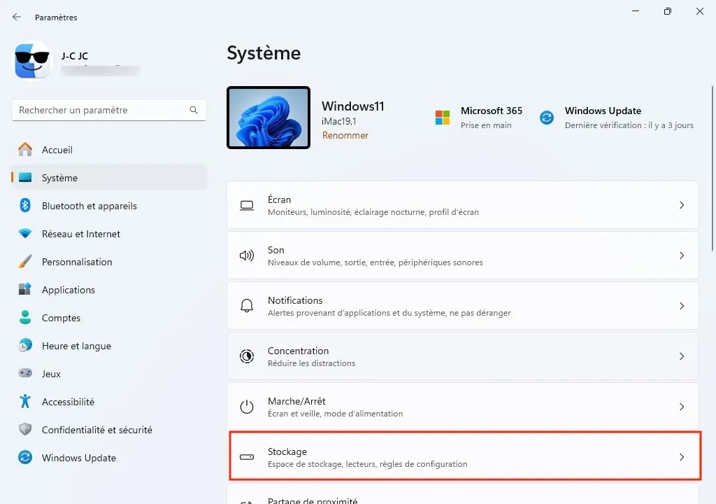stockage windows 11