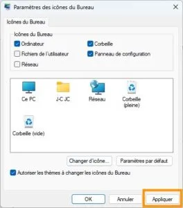 afficher corbeille sur bureau windows 11