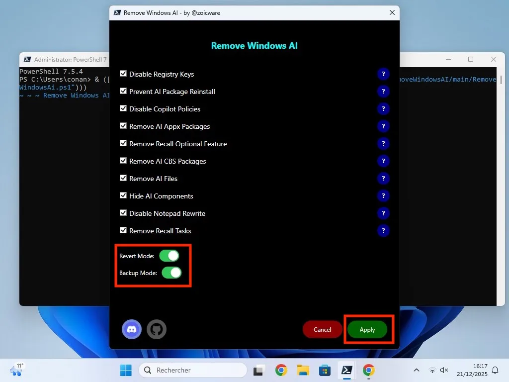 Supprimer l'IA de Windows 11 avec Remove Windows AI 4 remove windows AI tuto